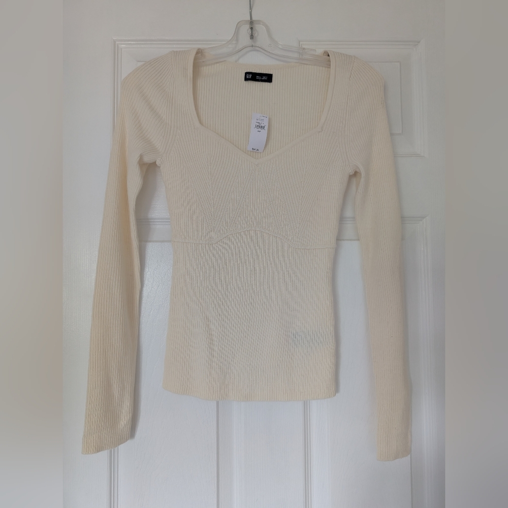 NWT GAP Cream Ribbed Knit Blouse